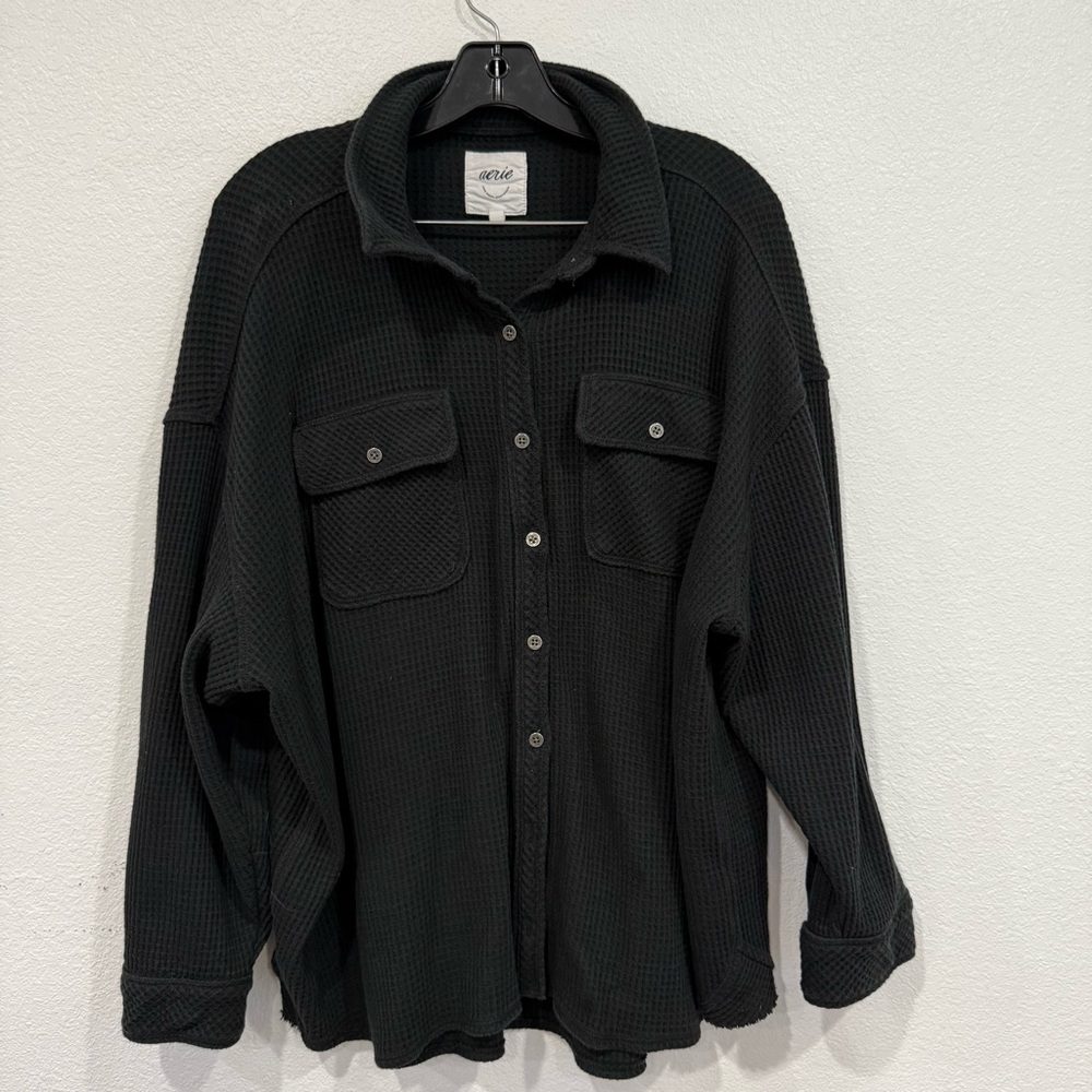 Aerie Lumberjane Waffle Shirt Black Women’s Size Medium - Picture 2 of 4